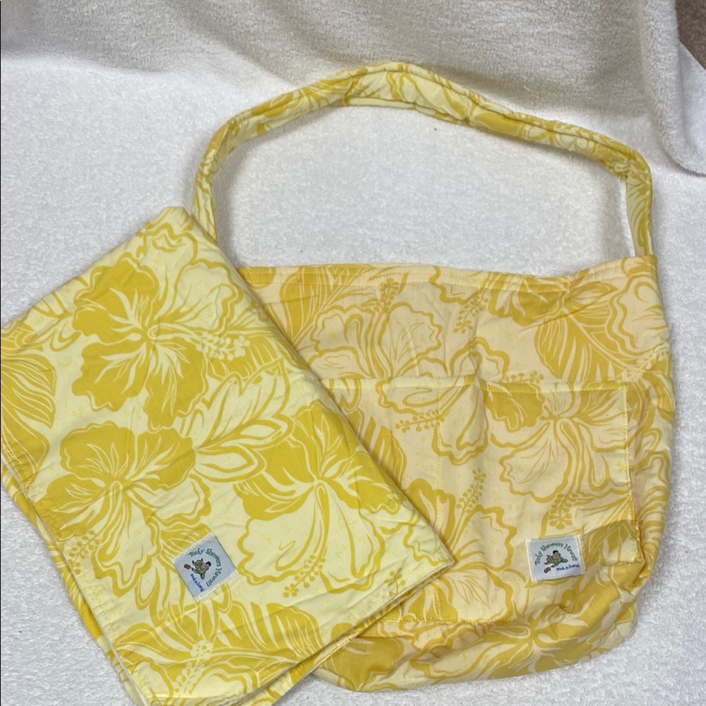 Baby Showers Hawaii diaper bag and matching blanket yellow Tropicsl hibiscus